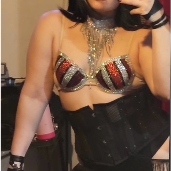 Luxe Crystal Rhinestone Classic Garnet Ruby Red Glam Bling Bra Top All Sizes New - Picture 6 of 11